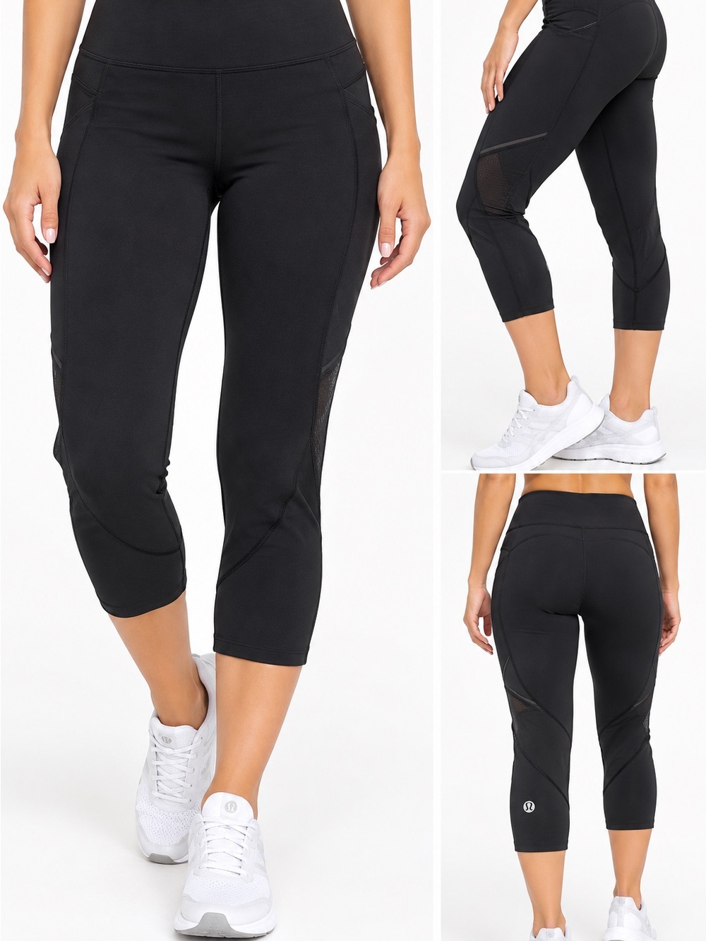 lululemon athletica Black Capri Leggings with Mesh Panels size 12